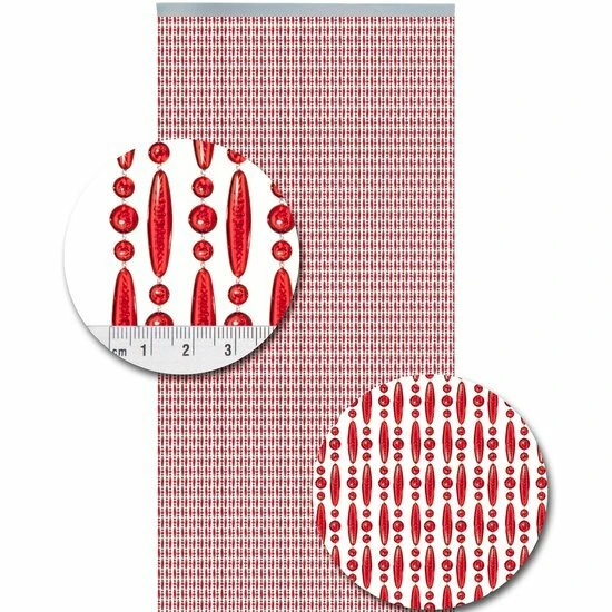 Vliegengordijn Kralen Rood Transparant 90x210cm - Afbeelding 2